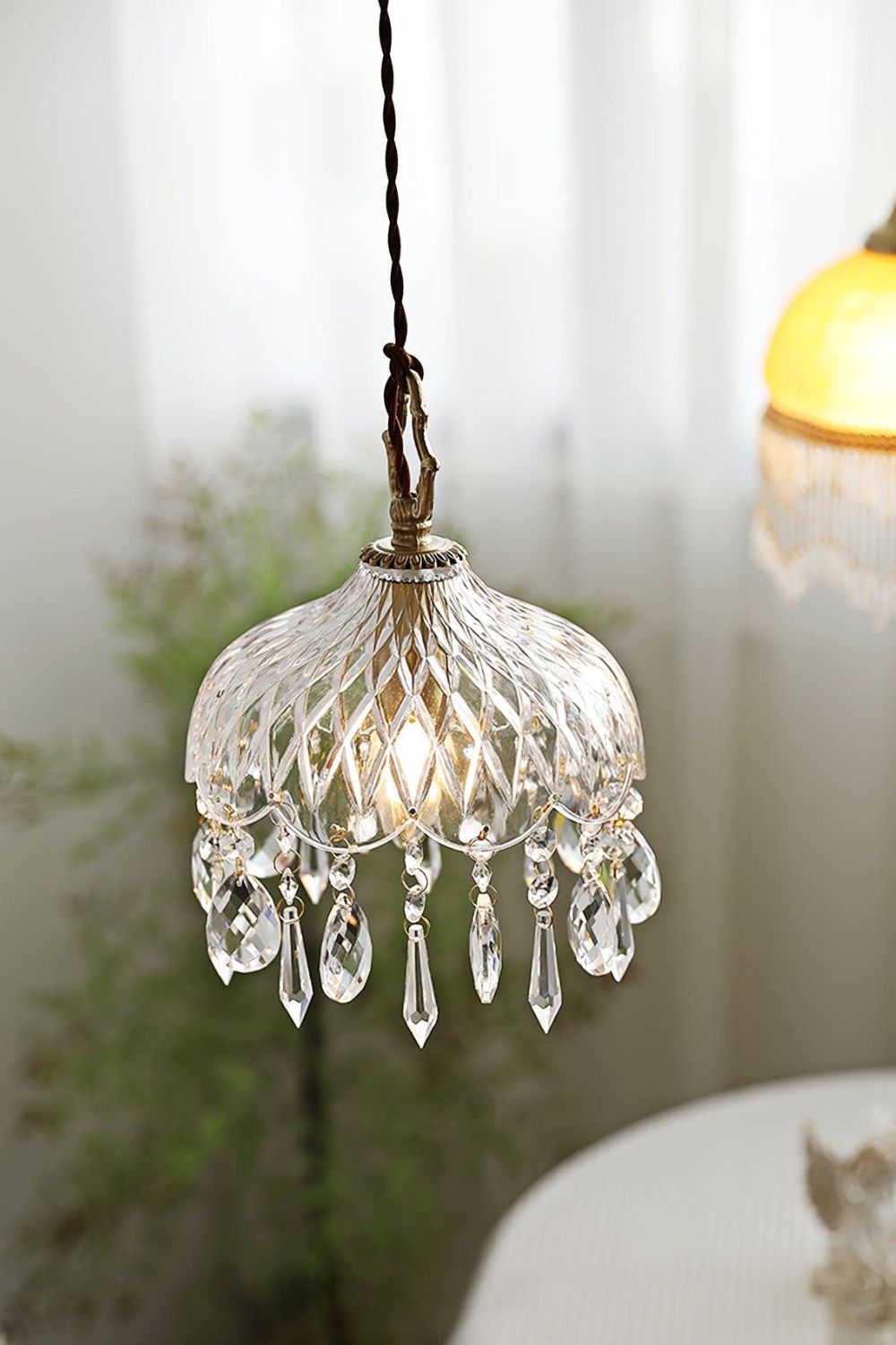 Suspension en verre avec douille en cuivre E14, design classique pour salle à manger, cuisine, entrée et salon, lustre | Sansoti