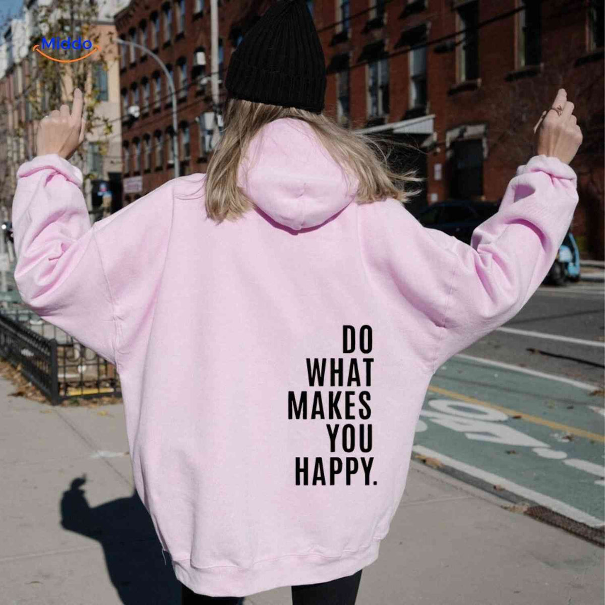 Oversized-Hoodie für Damen aus Baumwollmischung mit motivierendem Text, Streetwear-Schnitt, bequem, lässige Saisonkleidung | Sansoti