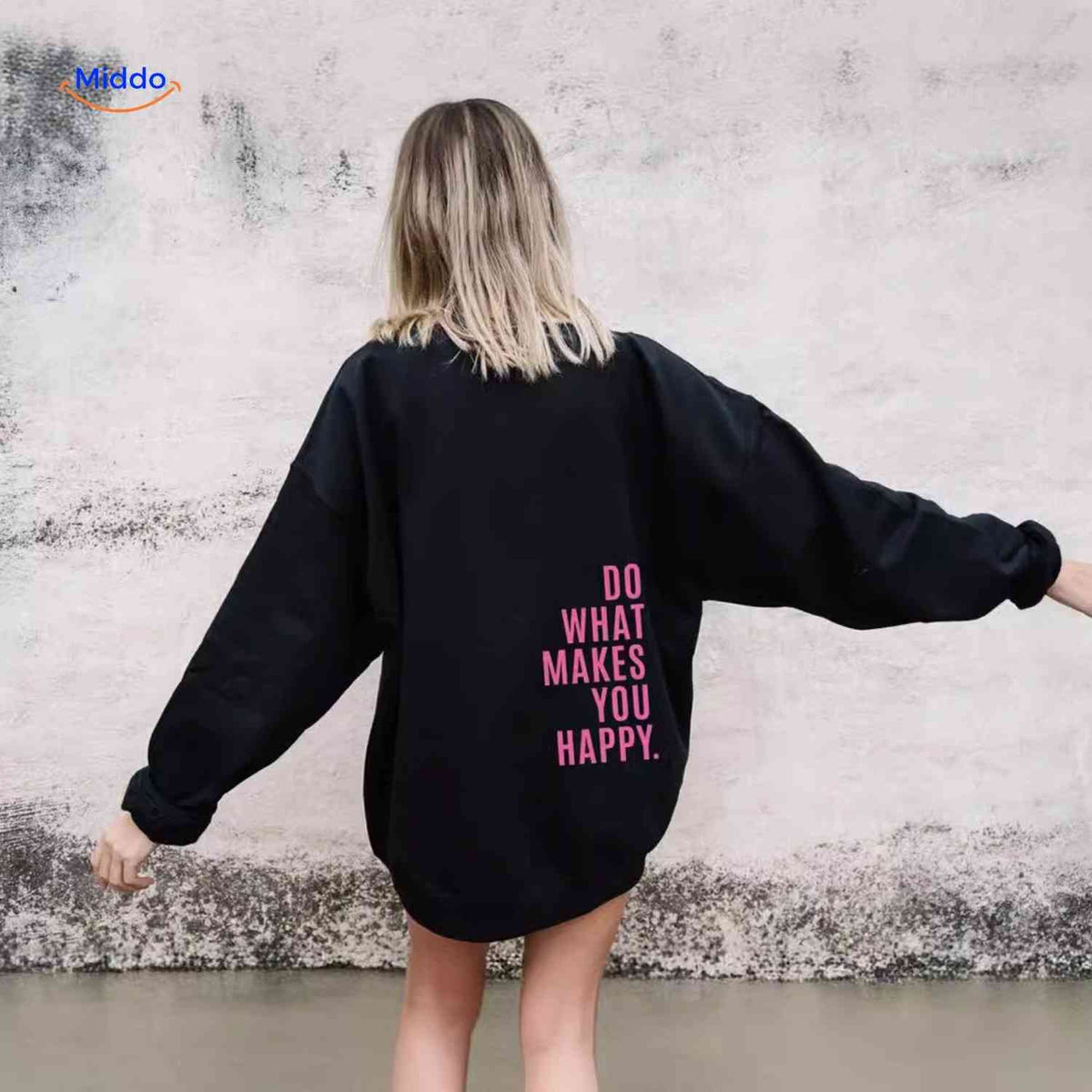 Oversized-Hoodie für Damen aus Baumwollmischung mit motivierendem Text, Streetwear-Schnitt, bequem, lässige Saisonkleidung | Sansoti