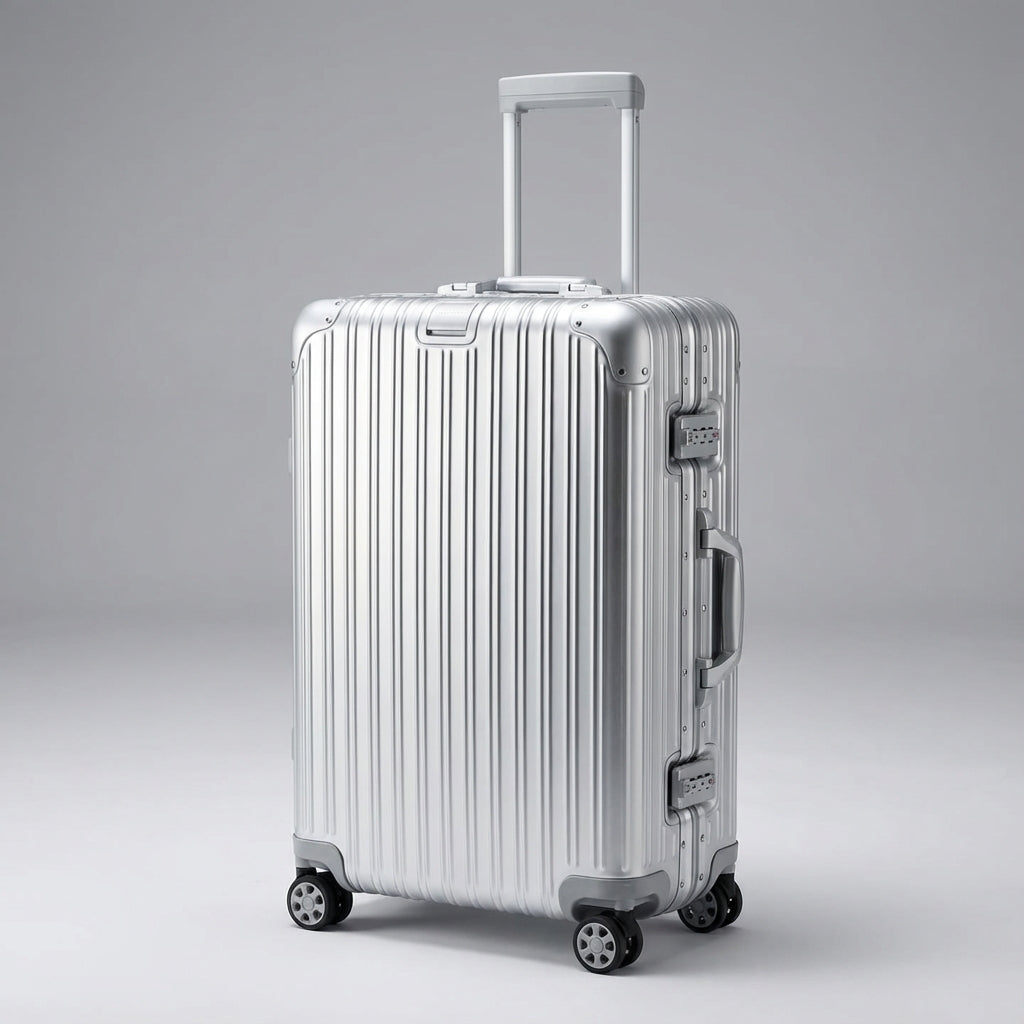 Valise rigide de voyage en aluminium-magnésium avec roulettes et serrure TSA, bagage cabine XL pour vacances et voyages d'affaires | Sansoti