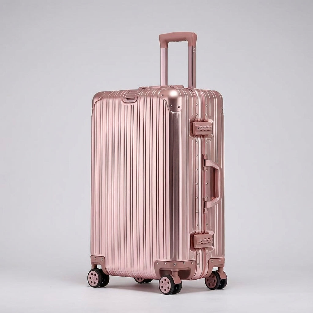 Valise rigide de voyage en aluminium-magnésium avec roulettes et serrure TSA, bagage cabine XL pour vacances et voyages d'affaires | Sansoti