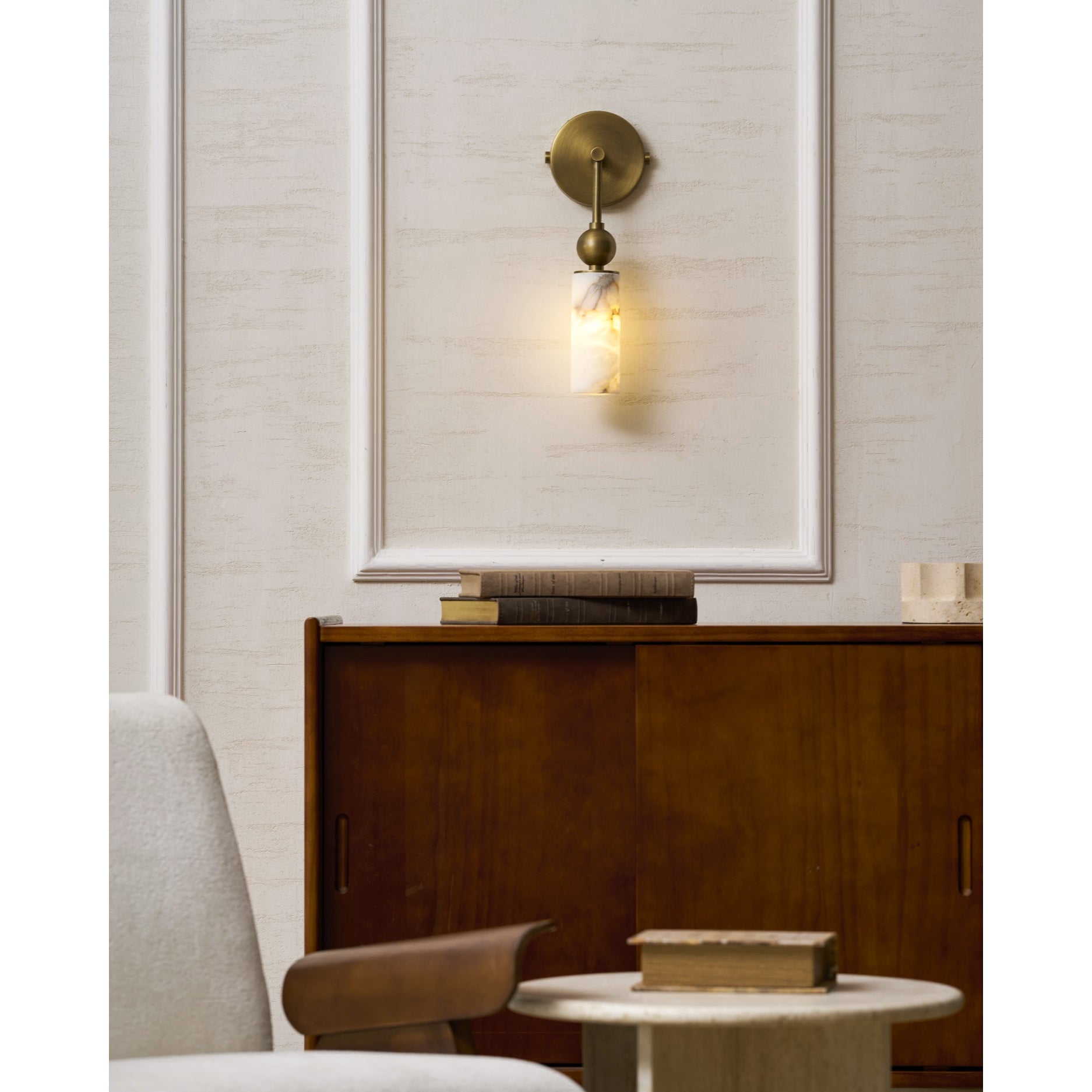Vintage Wandleuchte mit Vogel aus Messing und Alabaster – Design-Wandlampe für Schlafzimmer, Flur und Wohnzimmer mit E14 Fassung | Restfield