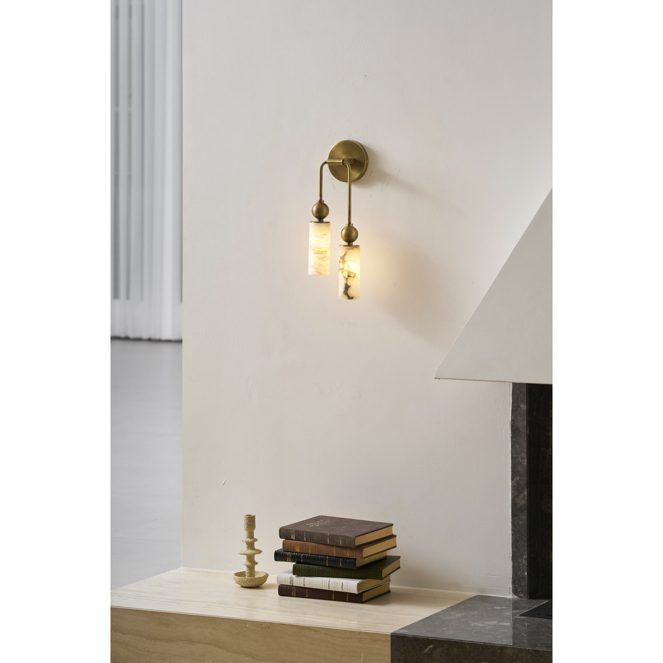 Vintage Wandleuchte mit Vogel aus Messing und Alabaster – Design-Wandlampe für Schlafzimmer, Flur und Wohnzimmer mit E14 Fassung | Restfield