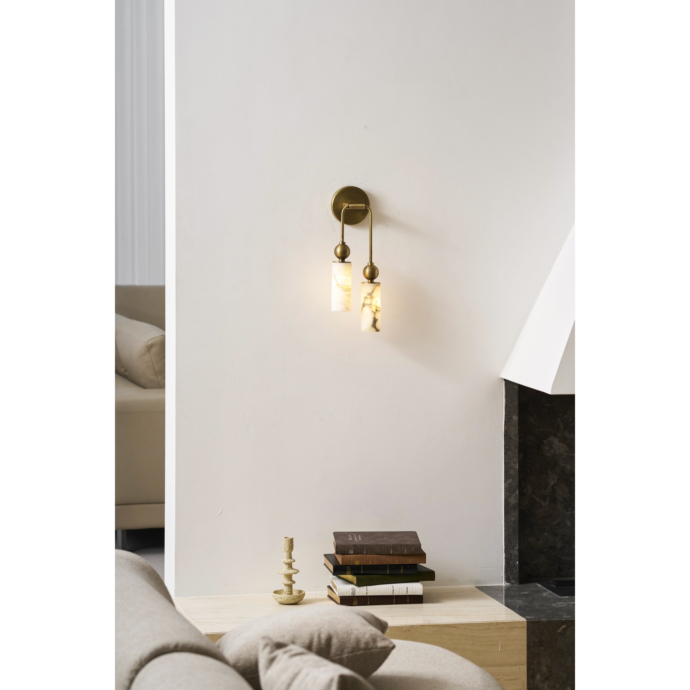 Vintage Wandleuchte mit Vogel aus Messing und Alabaster – Design-Wandlampe für Schlafzimmer, Flur und Wohnzimmer mit E14 Fassung | Restfield