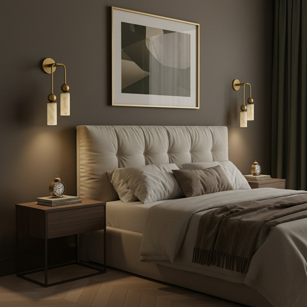 Vintage Wandleuchte mit Vogel aus Messing und Alabaster – Design-Wandlampe für Schlafzimmer, Flur und Wohnzimmer mit E14 Fassung | Restfield