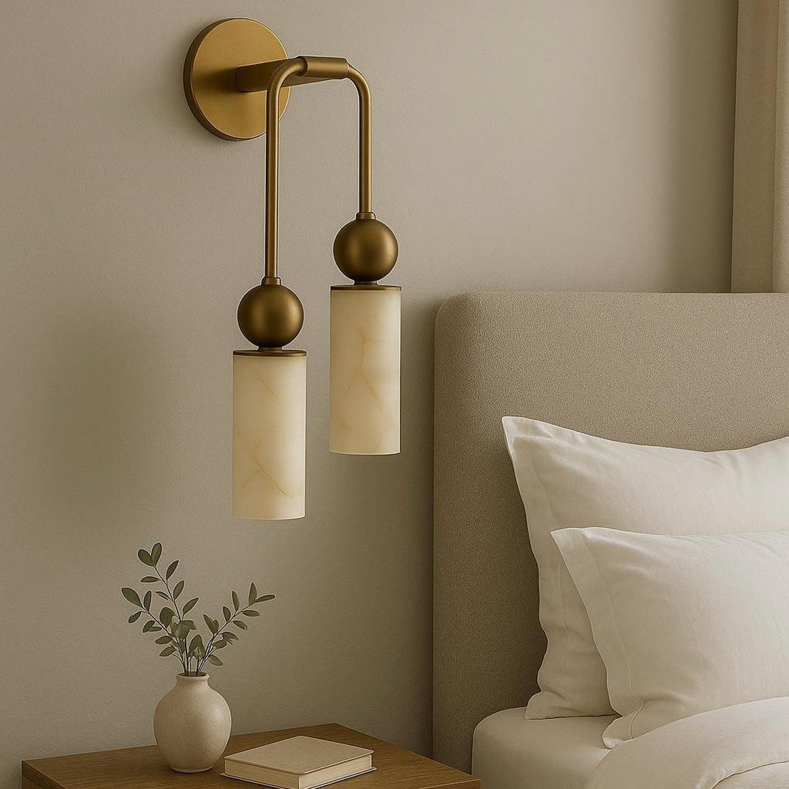 Vintage Wandleuchte mit Vogel aus Messing und Alabaster – Design-Wandlampe für Schlafzimmer, Flur und Wohnzimmer mit E14 Fassung | Restfield