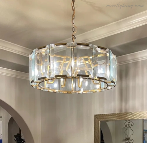 Kristallen Kroonluchter Rond 48cm 4-Lichts Glazen Prisma Hangverlichting voor Eetkamer Woonkamer Entree | Sansoti