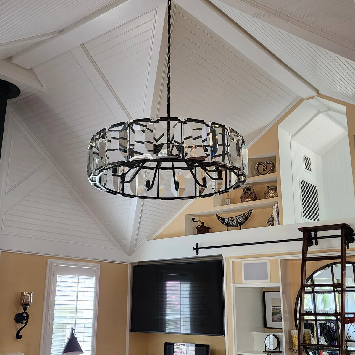 Kristallen Kroonluchter Rond 48cm 4-Lichts Glazen Prisma Hangverlichting voor Eetkamer Woonkamer Entree | Sansoti