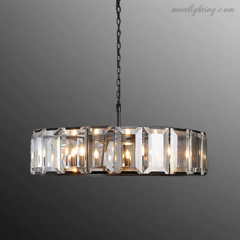 Lustre rond avec prismes en cristal, 78 cm, pour salle à manger, salon et entrée, éclairage luxueux, 7 sources lumineuses | Sansoti