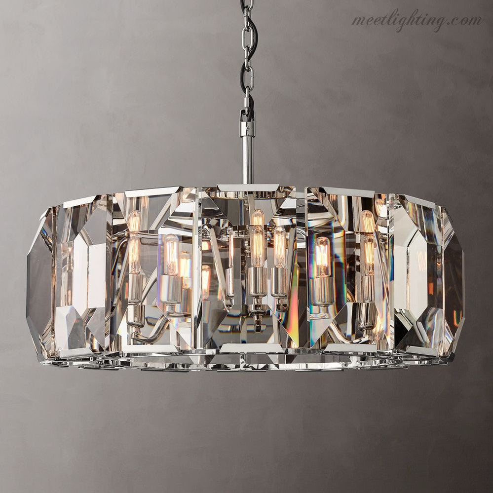 Lustre rond avec prismes en cristal, 78 cm, pour salle à manger, salon et entrée, éclairage luxueux, 7 sources lumineuses | Sansoti