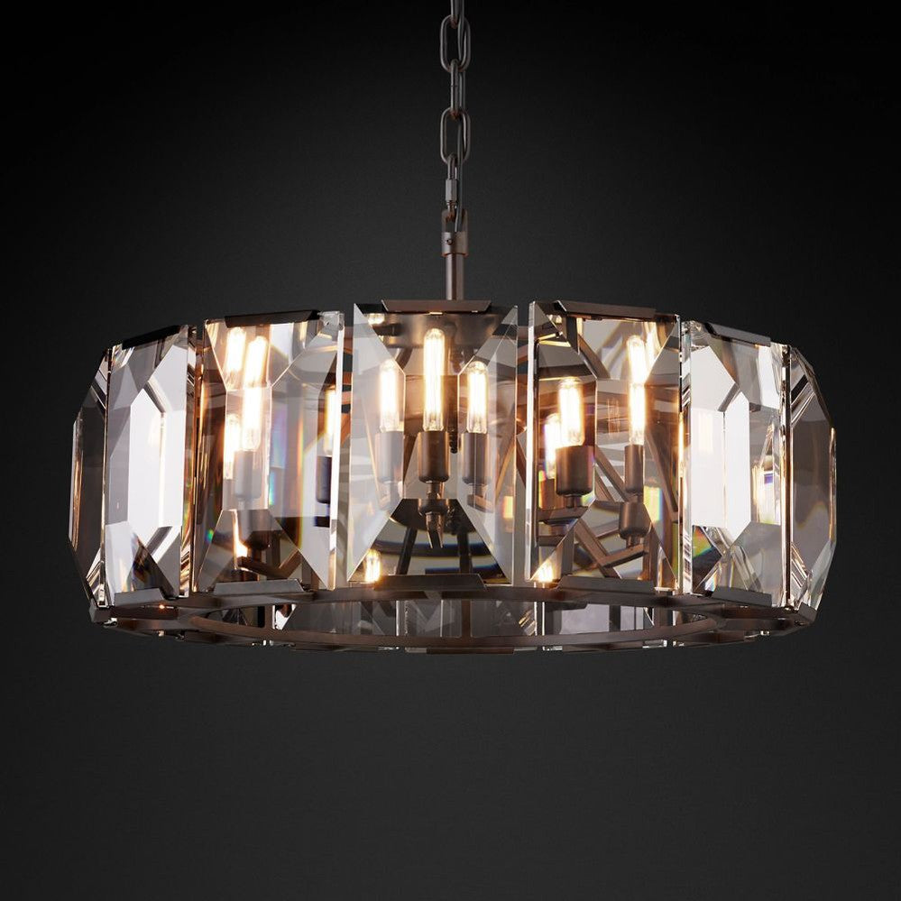 Lustre rond avec prismes en cristal, 78 cm, pour salle à manger, salon et entrée, éclairage luxueux, 7 sources lumineuses | Sansoti