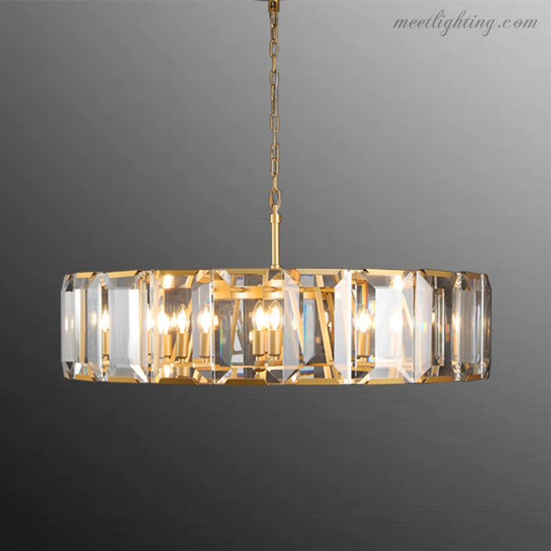 Lustre rond avec prismes en cristal, 78 cm, pour salle à manger, salon et entrée, éclairage luxueux, 7 sources lumineuses | Sansoti