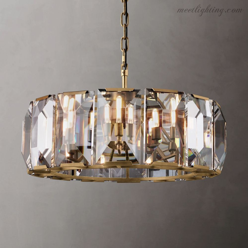 Lustre rond avec prismes en cristal, 78 cm, pour salle à manger, salon et entrée, éclairage luxueux, 7 sources lumineuses | Sansoti