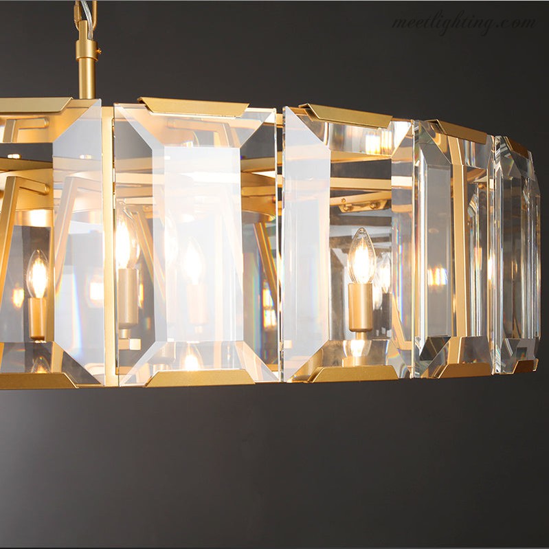 Okrągły kryształowy żyrandol 150 cm – 14 punktów świetlnych, szklane oświetlenie wiszące do jadalni, salonu i holu wejściowego | Sansoti