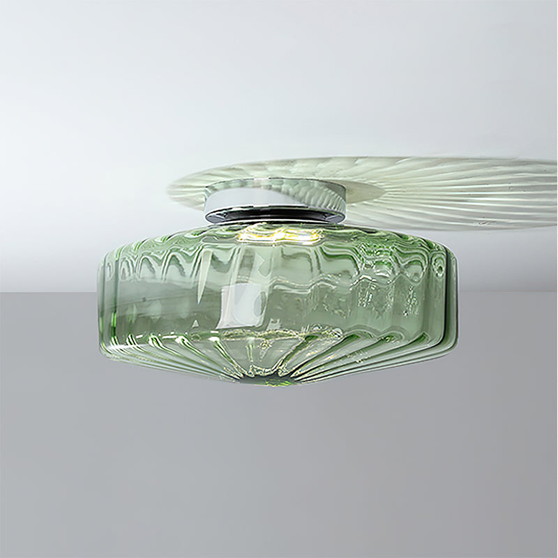 Plafondlamp Geribbeld Glas Chroom Vintage Modern Compacte Verlichting Hal | Sansoti