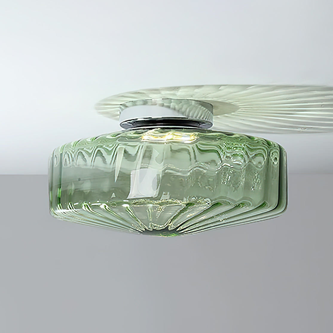 Plafondlamp Geribbeld Glas Chroom Vintage Modern Compacte Verlichting Hal | Sansoti