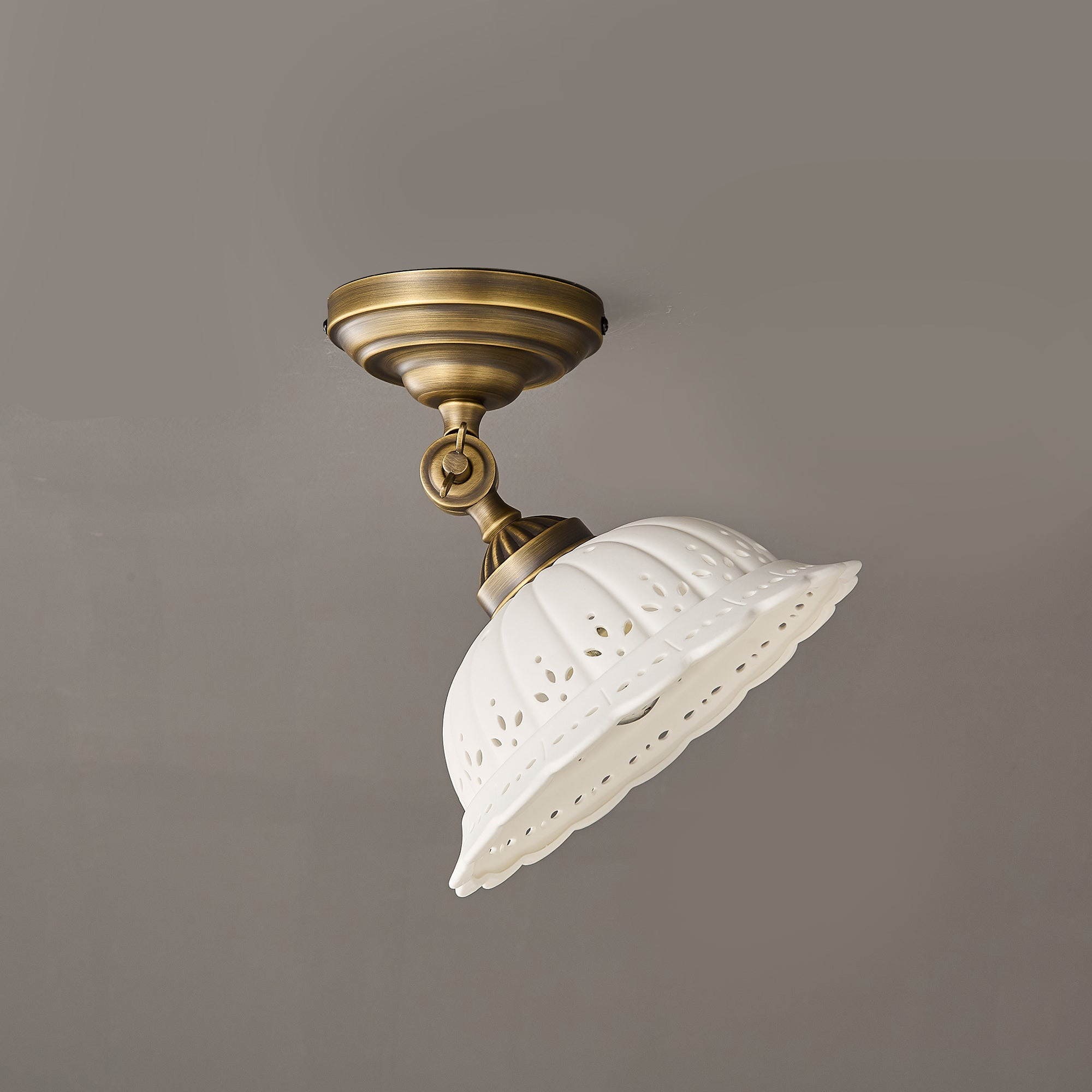 Haylea Plafondlamp Keramiek & Messing – Klassieke Entree Eetkamer Verlichting ø 22 cm | Sansoti