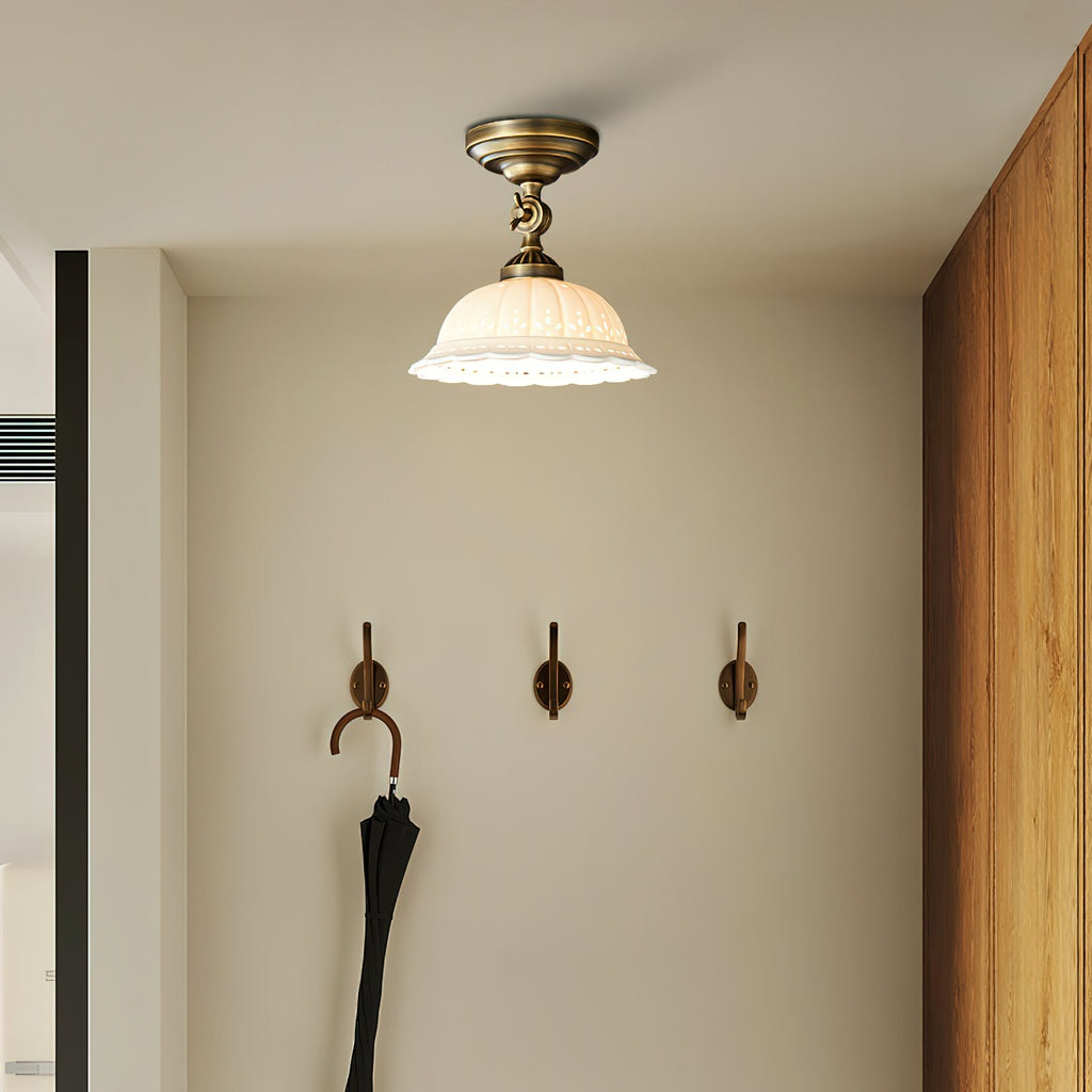 Haylea Plafondlamp Keramiek & Messing – Klassieke Entree Eetkamer Verlichting ø 22 cm | Sansoti
