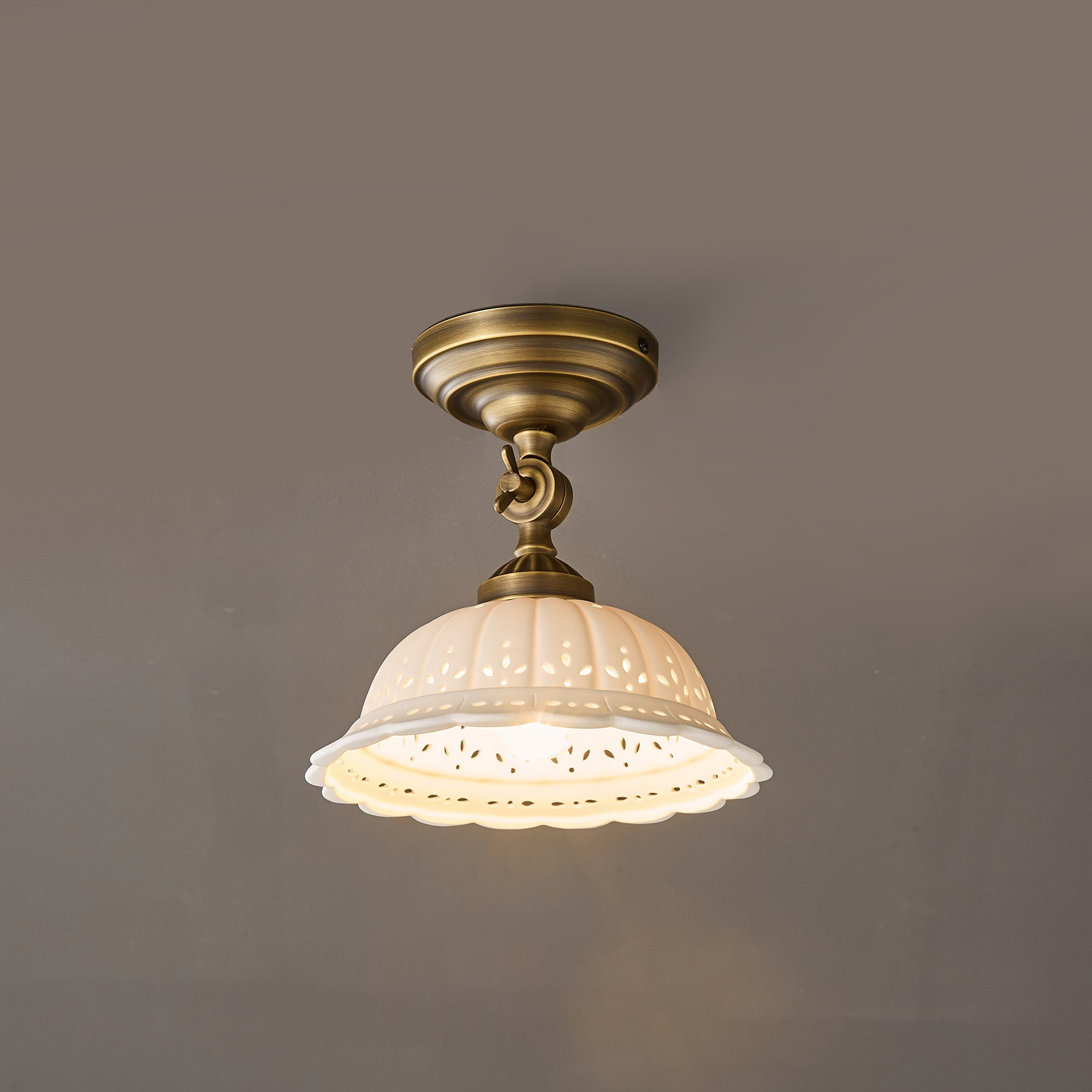 Haylea Plafondlamp Keramiek & Messing – Klassieke Entree Eetkamer Verlichting ø 22 cm | Sansoti