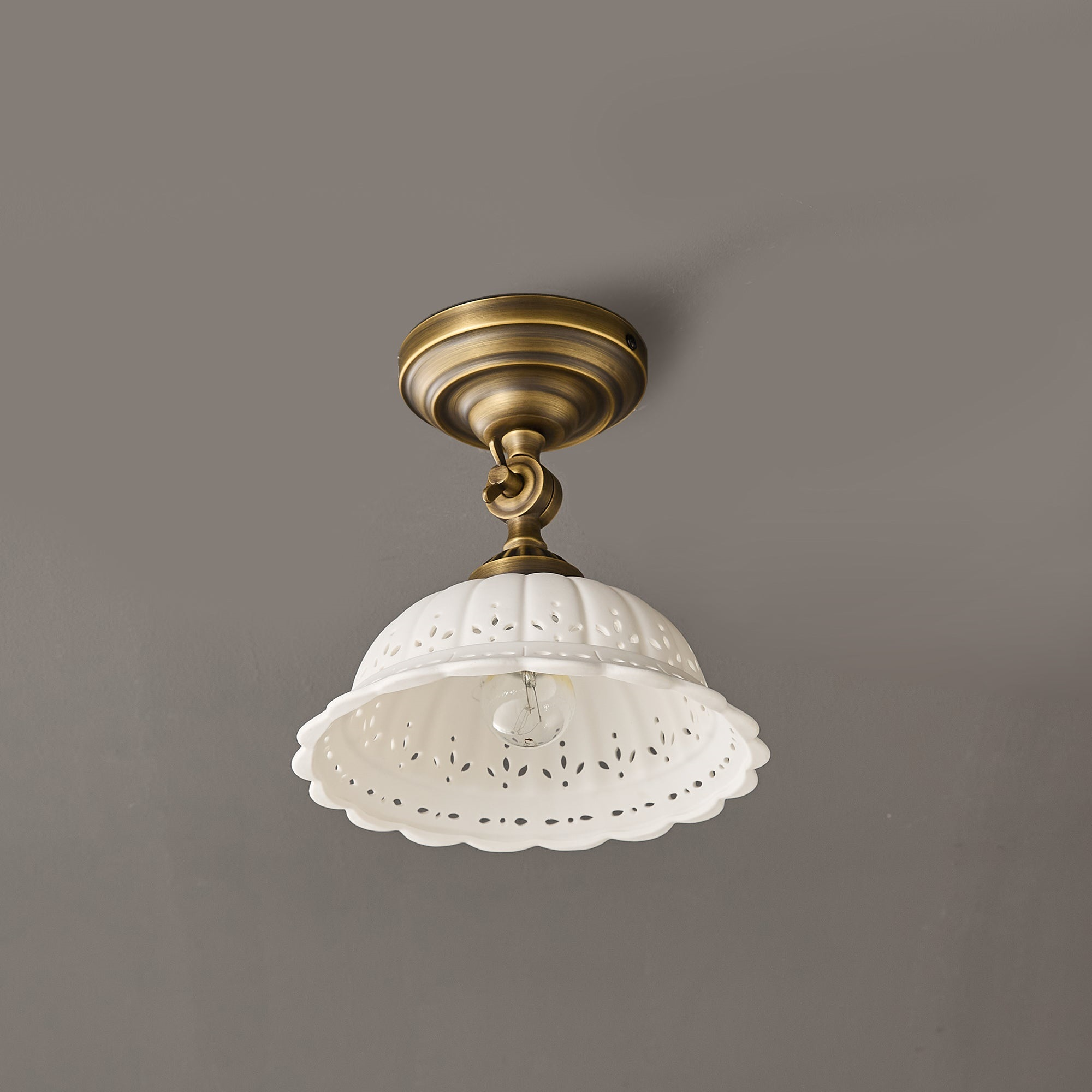 Haylea Plafondlamp Keramiek & Messing – Klassieke Entree Eetkamer Verlichting ø 22 cm | Sansoti
