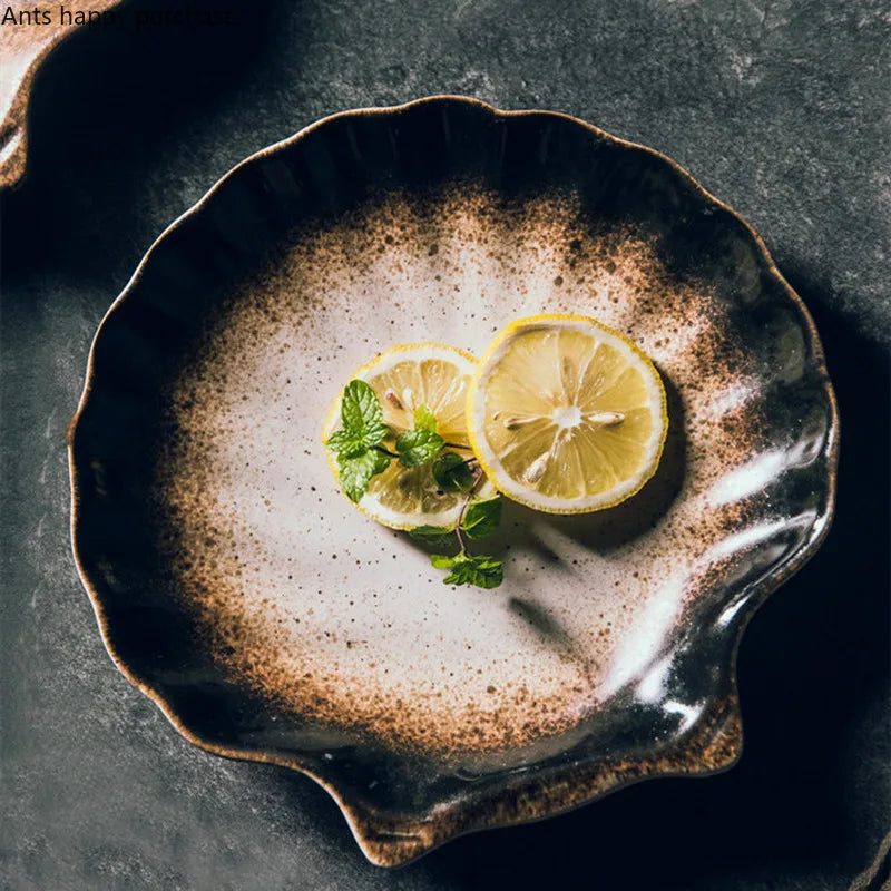 Keramische Schelpvormige Borden Wit Zwart Bruin Servies Coastal Dining | Sansoti