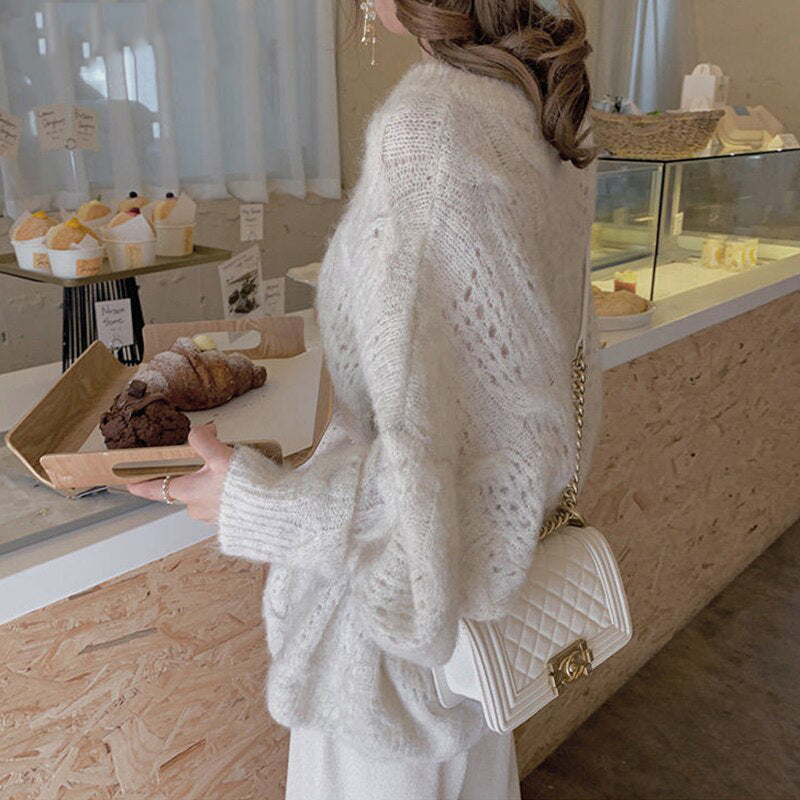 Durchbrochener Damenpullover, Strickpullover, Einheitsgröße, bequem, warm, vielseitig, Freizeitkleidung für den täglichen Gebrauch | Sansoti