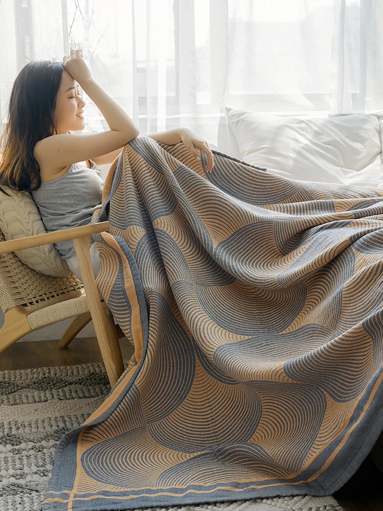 Cotton Summer Throw Four-Layer Muslin Blanket 150×200 200×230 Breathable Striped Bed Couch Sofa Lightweight | Sansoti