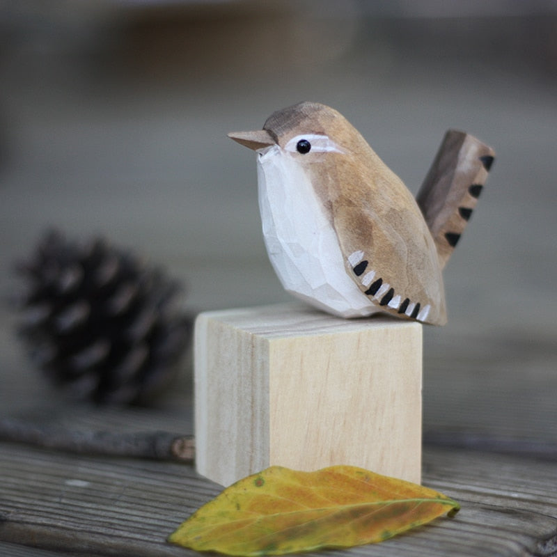 Handgesneden Houten Vogelfiguurtje Scandinavische Stijl Roodborstje Decoratie | Sansoti