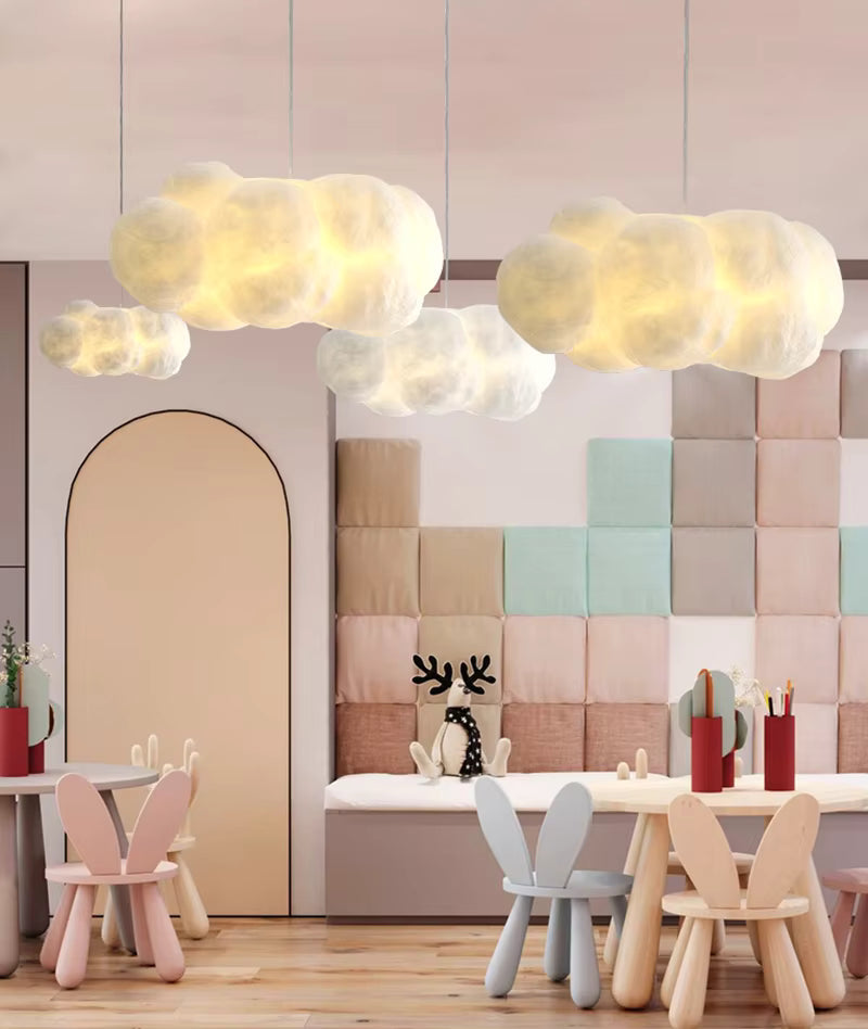 Suspension blanche en forme de nuage en plastique E27 réglable 150 cm, intérieur moderne pour salon, salle à manger et chambre | Sansoti