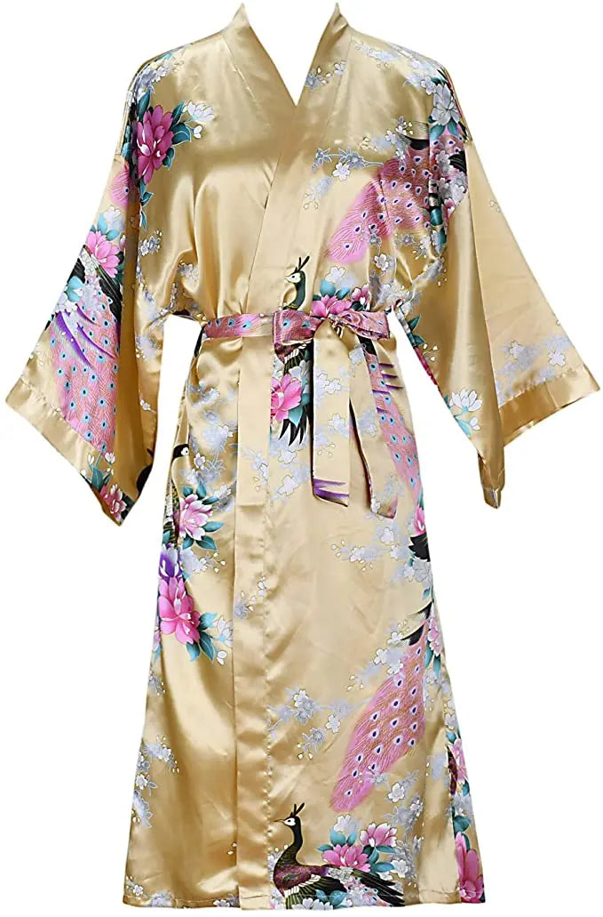 Satinmorgenmantel Kimono Damen Blumenmuster Kurz Luxuriöser Bademantel Junggesellinnenabschied Hausbekleidung Nachtwäsche Loungewear | Sansoti
