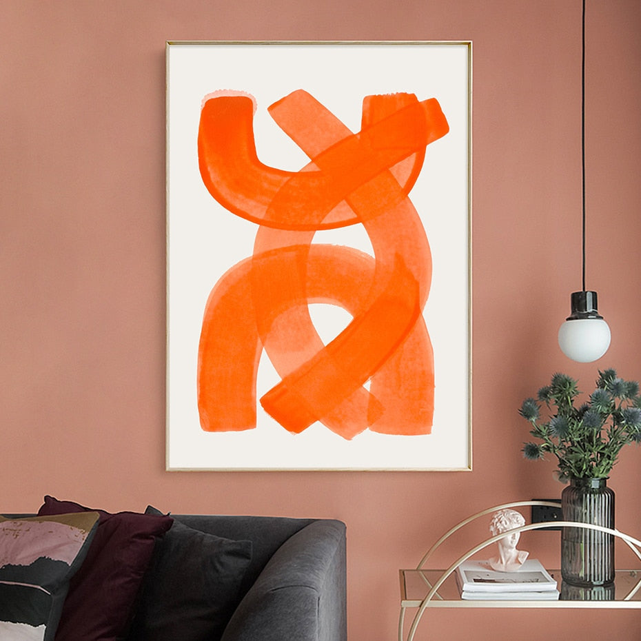Cotton Canvas Wall Decor Mid-Century Modern Brushstroke Vibrant Colorful Abstract Artwork Living Room | Sansoti