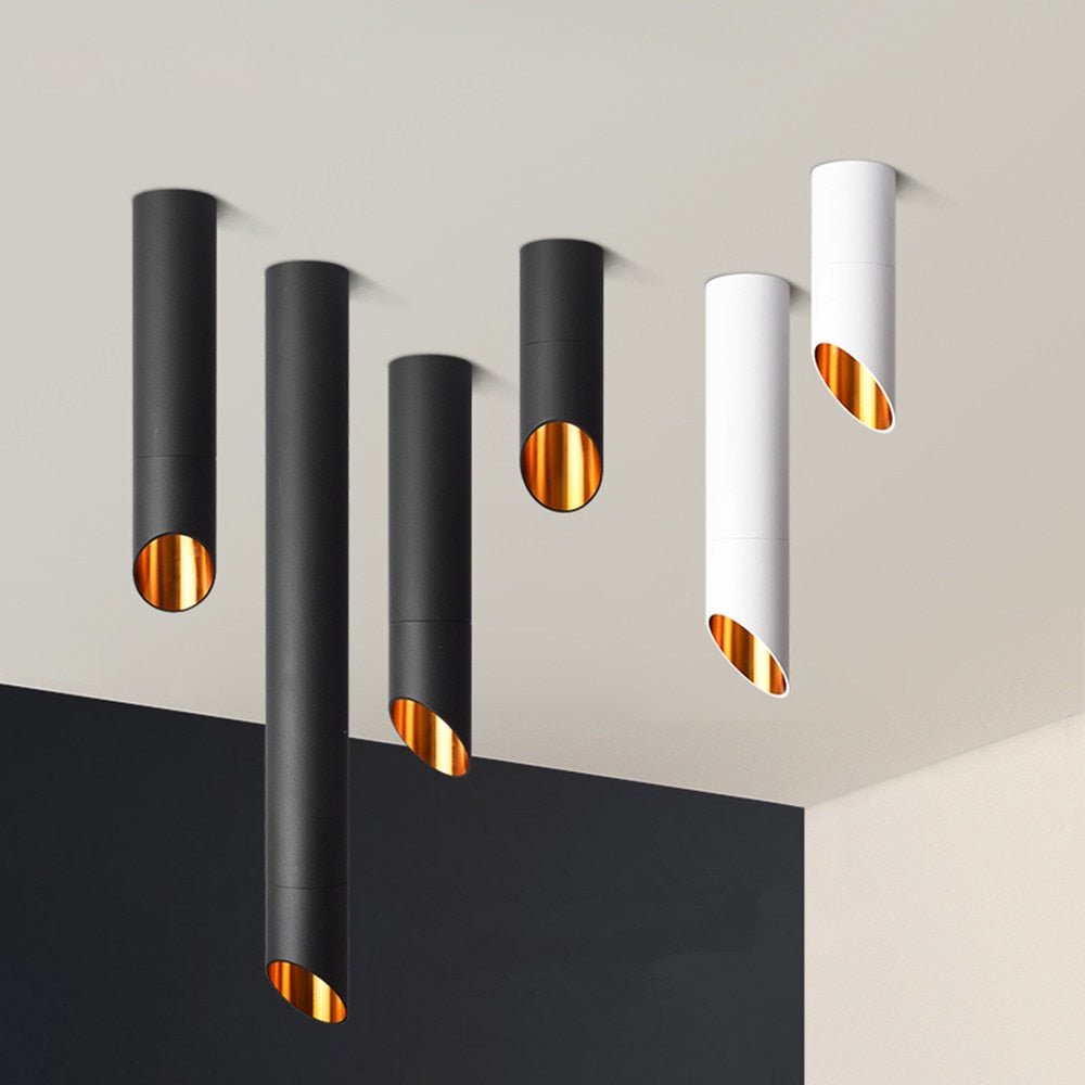 Surface-mounted ceiling spotlight cylinder design copper LED 20-50cm black white warm cool light modern tube lighting | Sansoti