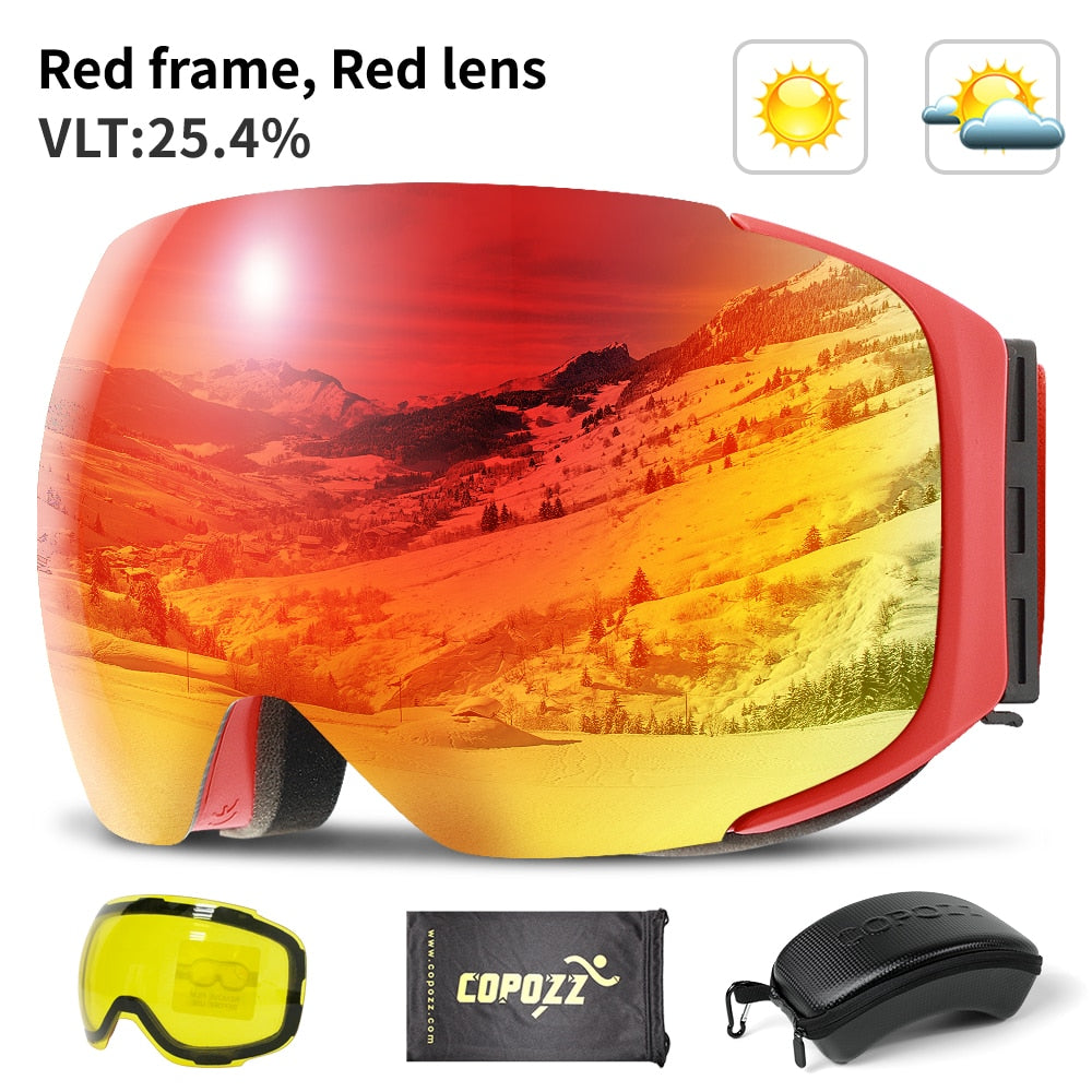 Skibrille mit magnetischem Linsensystem, UV400-Schutz, rutschfest, verstellbar und komfortabel für den Wintersport | Sansoti