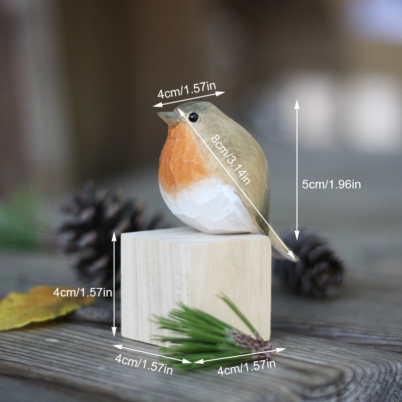 Handgesneden Houten Vogelfiguurtje Scandinavische Stijl Roodborstje Decoratie | Sansoti