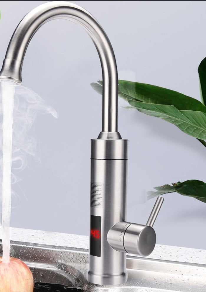 Robinet de cuisine électrique avec affichage numérique de la température, acier inoxydable, 3000W, capteur, eau chaude instantanée, écran tactile | Sansoti