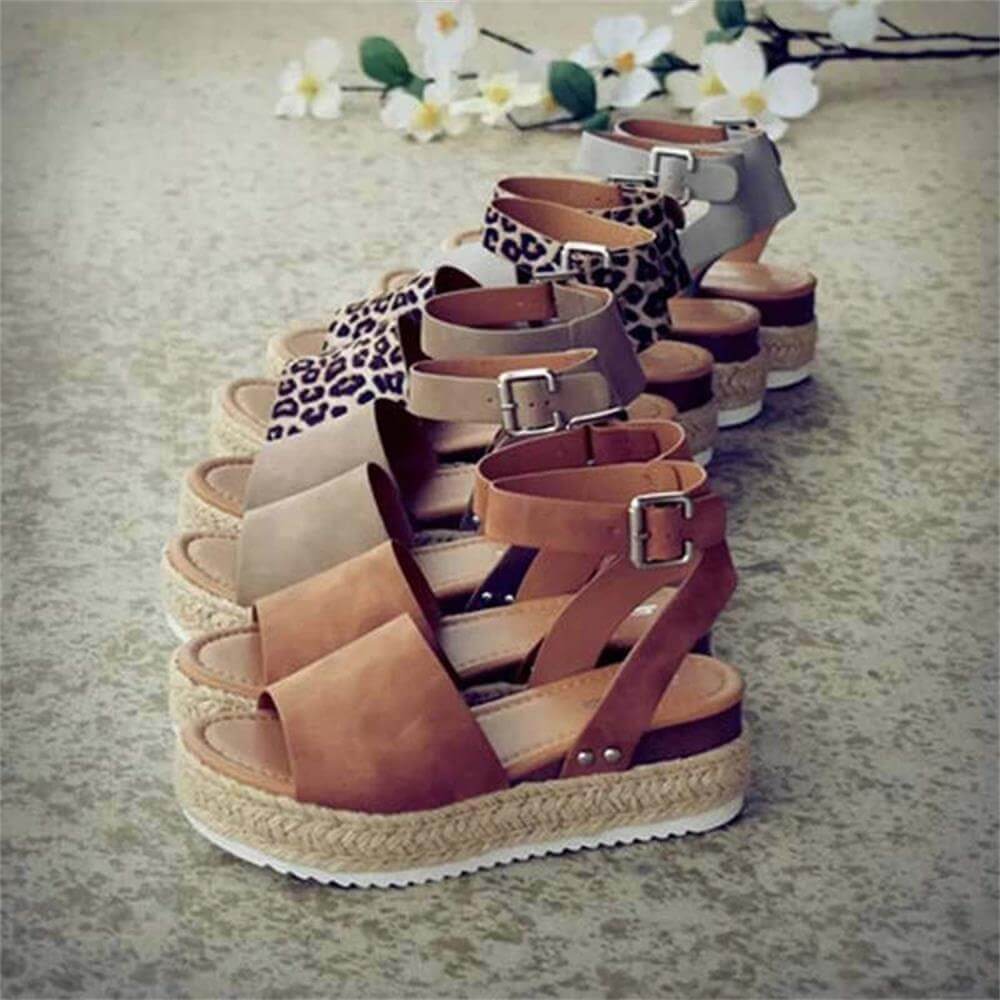 Women's Platform Sandals with Adjustable Ankle Strap | Summer Wedge Shoes with Open Toe for Daily Use | Sansoti