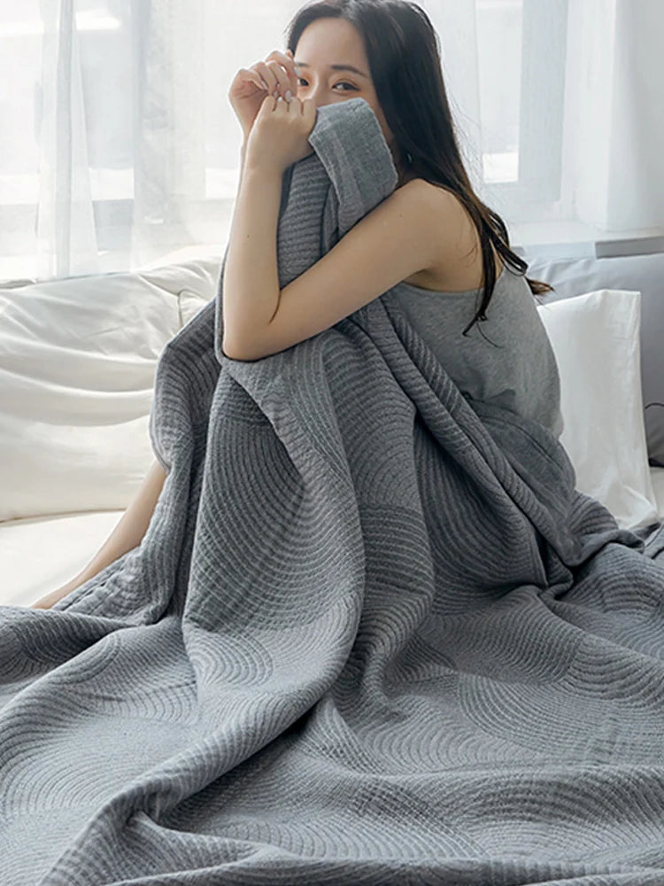 Cotton Summer Throw Four-Layer Muslin Blanket 150×200 200×230 Breathable Striped Bed Couch Sofa Lightweight | Sansoti