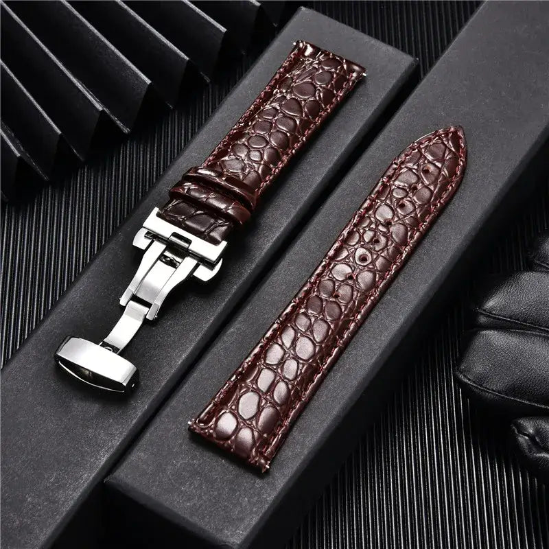 Lederarmband für Smartwatches mit Krokodilmuster, Premiumleder, feuchtigkeitsabweisendes Sportarmband, elegantes Armband, verstellbar | Sansoti