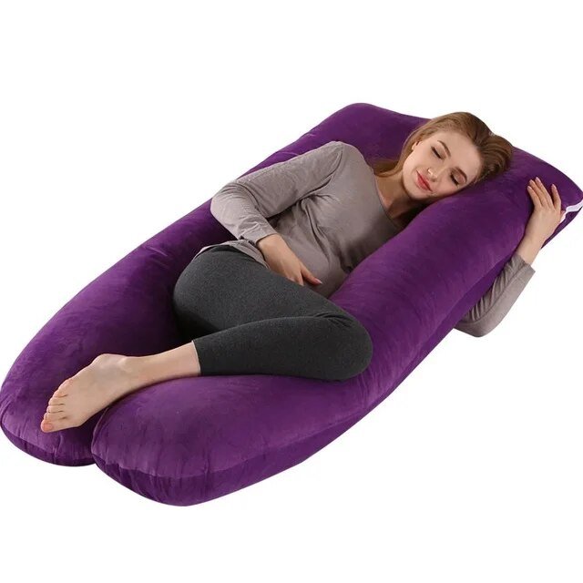 Poduszka podpierająca ciało dla kobiet w ciąży 130x70 cm Ergonomiczna poduszka podpierająca szyję, plecy i brzuch Komfort Różowy Szary | Sansoti