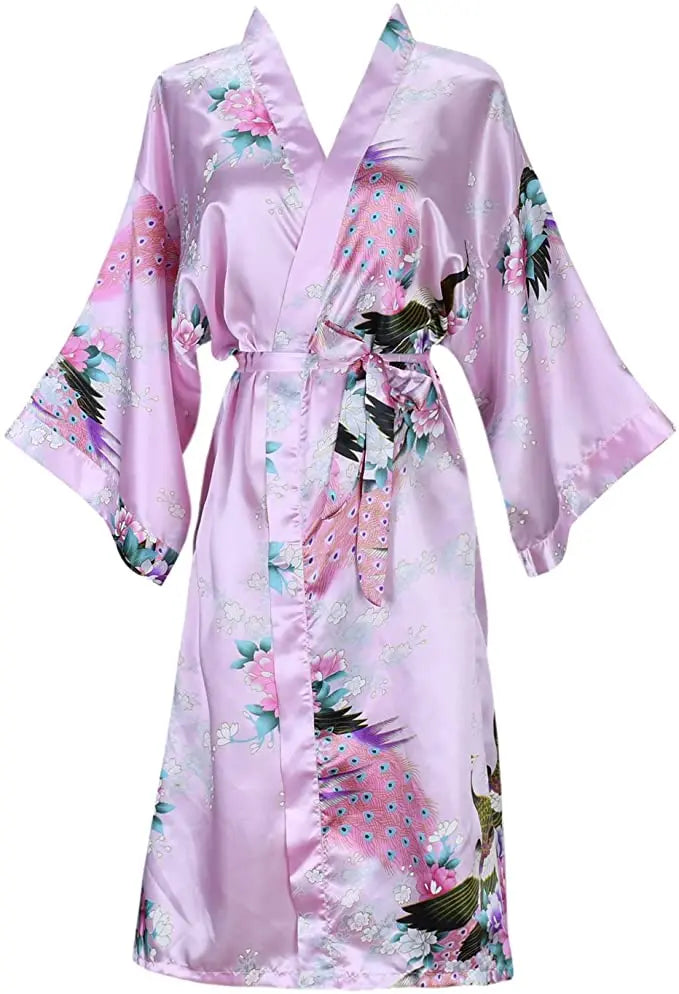 Satinmorgenmantel Kimono Damen Blumenmuster Kurz Luxuriöser Bademantel Junggesellinnenabschied Hausbekleidung Nachtwäsche Loungewear | Sansoti