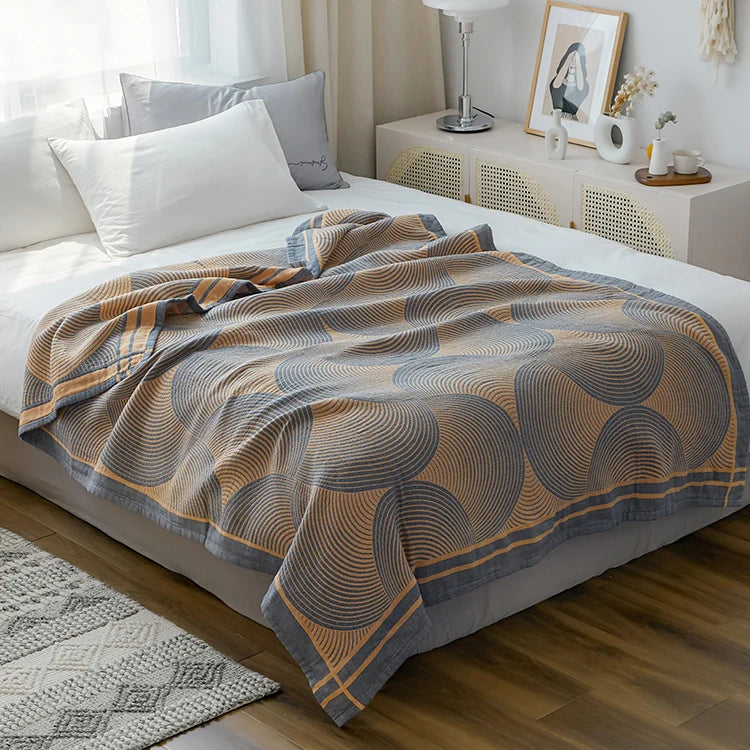 Cotton Summer Throw Four-Layer Muslin Blanket 150×200 200×230 Breathable Striped Bed Couch Sofa Lightweight | Sansoti