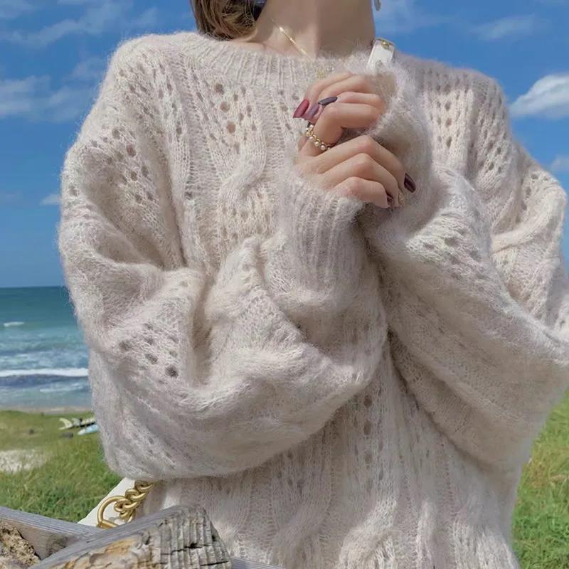 Durchbrochener Damenpullover, Strickpullover, Einheitsgröße, bequem, warm, vielseitig, Freizeitkleidung für den täglichen Gebrauch | Sansoti