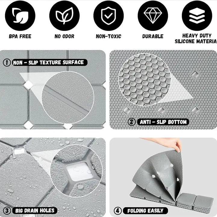 Foldable Non-Slip Bath Mat with Suction Cups Silicone Bathroom Mat for Shower and Bath | Sansoti