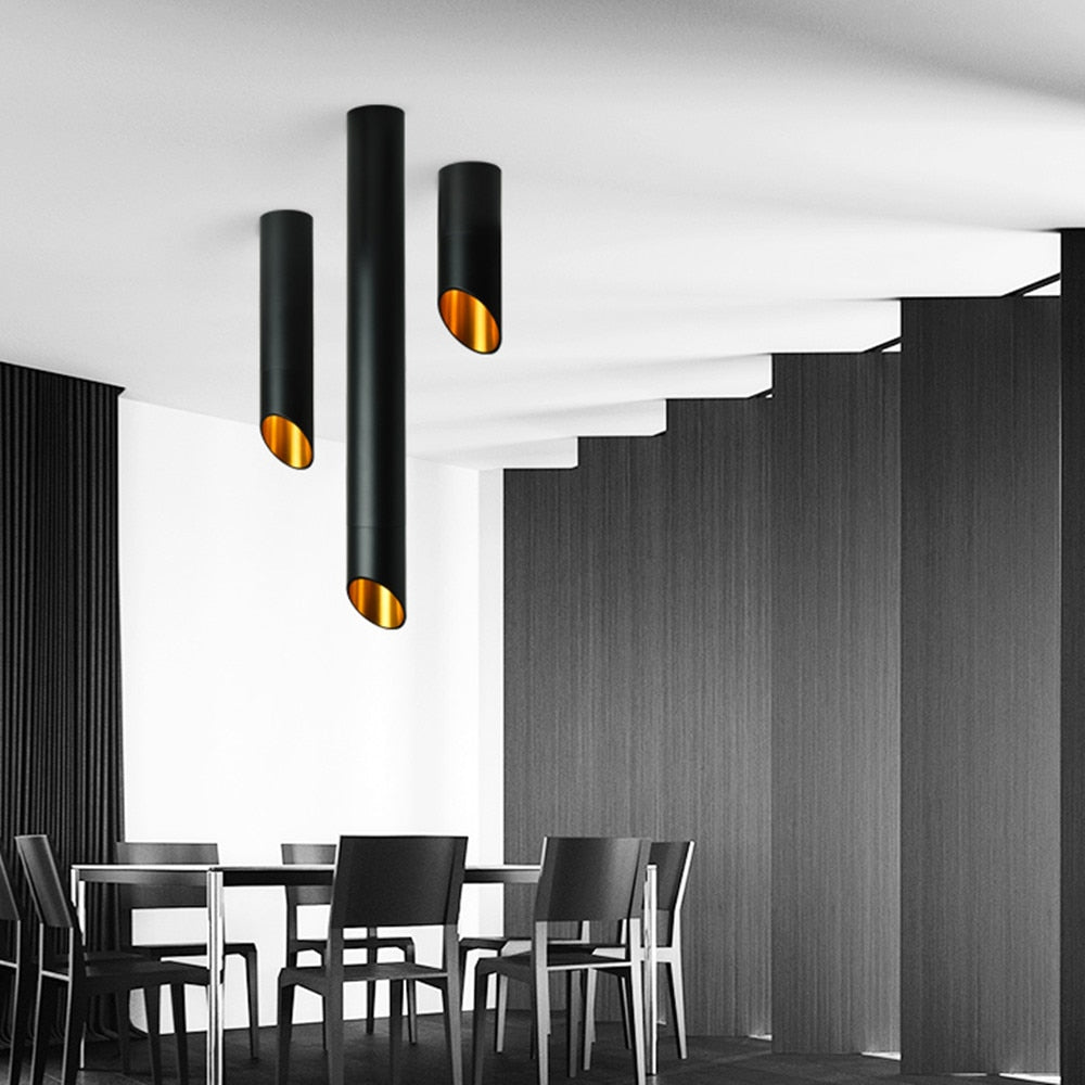 Surface-mounted ceiling spotlight cylinder design copper LED 20-50cm black white warm cool light modern tube lighting | Sansoti