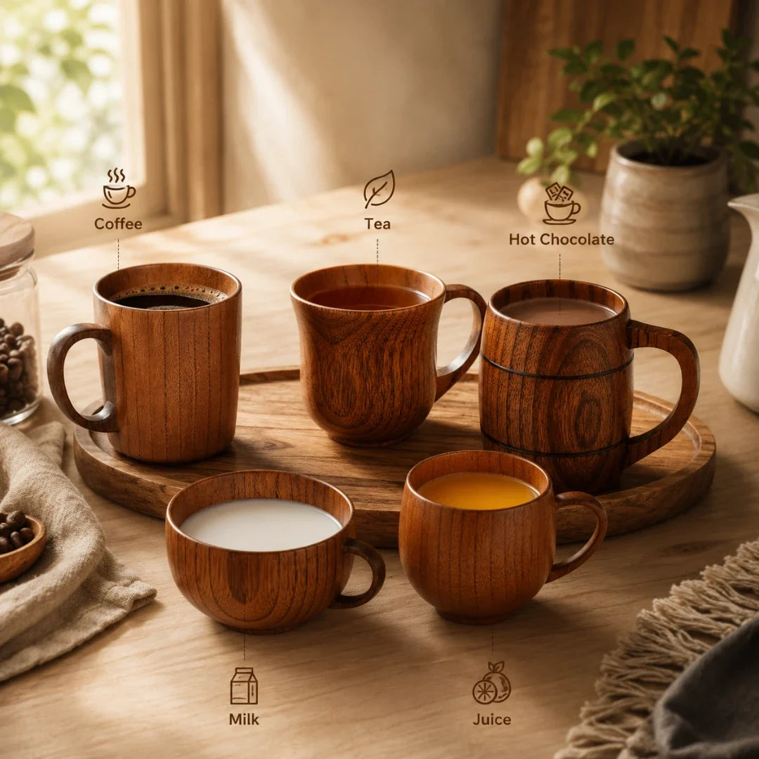 Handgemaakte houten koffiemok met natuurlijke nervenstructuur voor thee koffie warme dranken drinkbeker | Sansoti