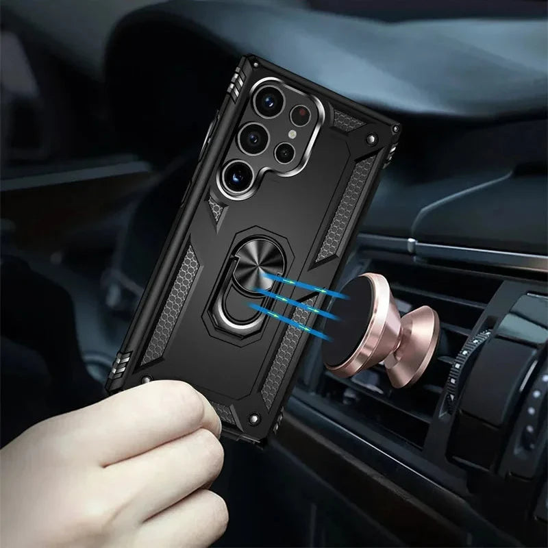 Reinforced Phone Case with Rotating Ring Holder and Magnetic Plate for Samsung Galaxy Smartphones | Sansoti