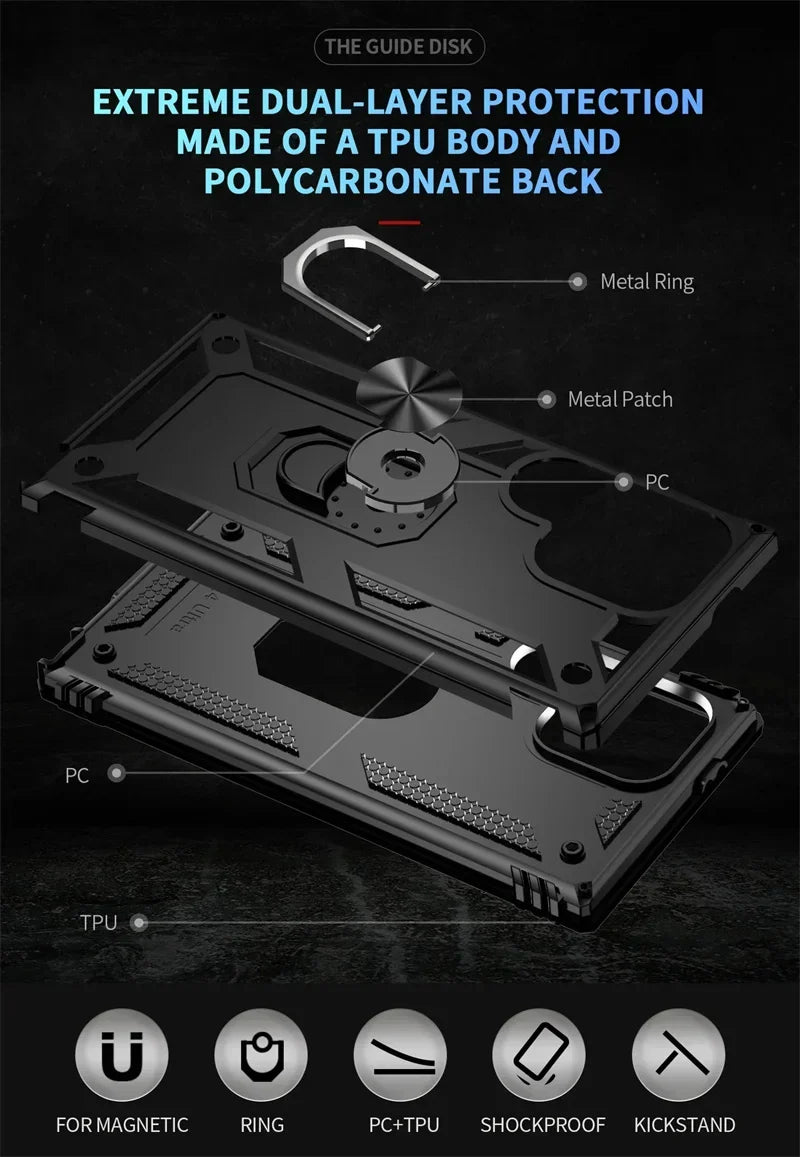 Reinforced Phone Case with Rotating Ring Holder and Magnetic Plate for Samsung Galaxy Smartphones | Sansoti