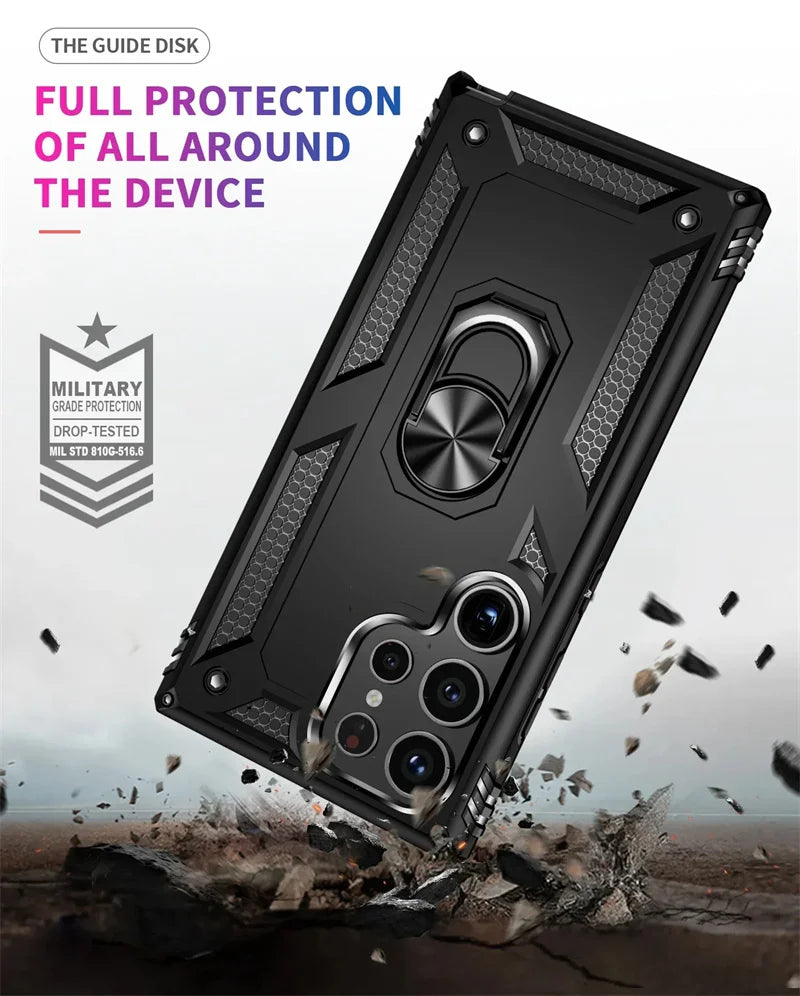 Reinforced Phone Case with Rotating Ring Holder and Magnetic Plate for Samsung Galaxy Smartphones | Sansoti