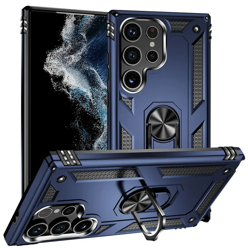 Reinforced Phone Case with Rotating Ring Holder and Magnetic Plate for Samsung Galaxy Smartphones | Sansoti