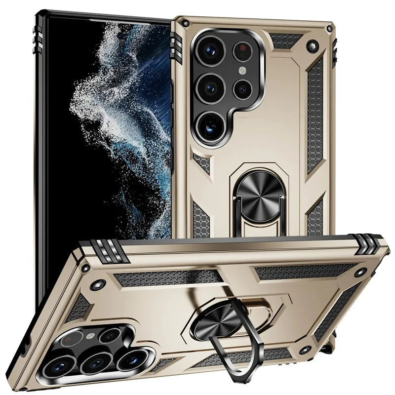 Reinforced Phone Case with Rotating Ring Holder and Magnetic Plate for Samsung Galaxy Smartphones | Sansoti